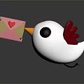 Cute White Bird with Red Wings and Orange Beak Holding Pink Envelope with Red Heart