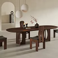 Modern Minimalist Dining Table Set with Oval Wooden Table Four Chairs and Pendant Lights Decor