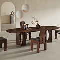 Gui-style solid wood dining table and chair combination 3d model