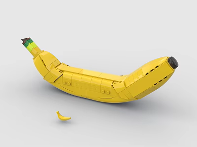 Creative Building Blocks Banana Sculpture With Small Peel Piece On White Background 3d model