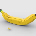 Creative Building Blocks Banana Sculpture With Small Peel Piece On White Background