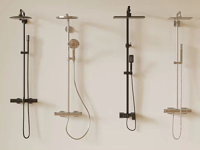 Four Modern Wall Mounted Shower Systems With Different Design Styles 3d model