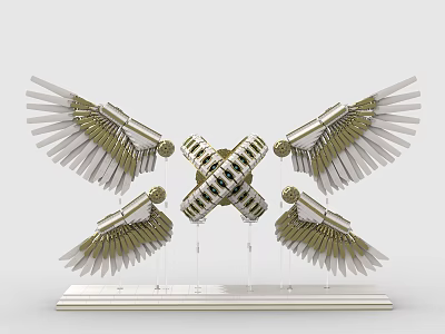 Creative Building Blocks Model with Gold Silver Wings and Cross Structure Base 3d model Creative Building Blocks Model with Gold Silver Wings and Cross Structure Base 3d model
