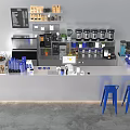 Commercial Coffee Shop Bar Equipment With Coffee Machines Canisters And Cash Register