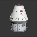 Russian Spacecraft Featuring Silver Conical Structure Top Antenna Side Flag And Bottom Components 3d model