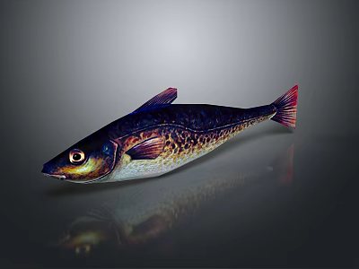 Colorful Spotted Fish With Blue Purple Body And Red Fins On Smooth Surface With Reflection 3d model