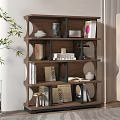 Modern Minimalist Wooden Bookcase With Books Decorative Vases And Table Lamps In Interior Design