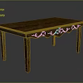 Wooden Rectangular Table With Carved Edge Decorative Legs And Textured Surface 3d model