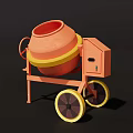 Mobile Industrial Equipment Concrete Mixer with Orange Drum Yellow Wheels and Stand