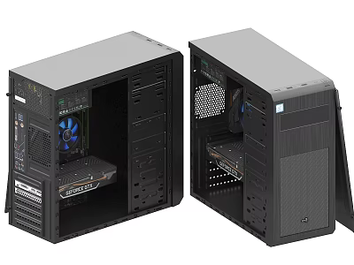 Modern Black Computer Cases With Internal Fans And Dual View Design 3d model
