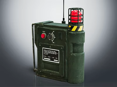 Green Casing Commercial Warning Device with Red Light Yellow Black Stripes Knob Button and Label 3d model