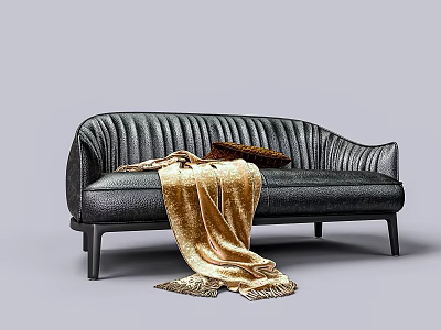 Black leather double sofa 3d model