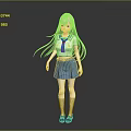 Anime School Girl Character With Pink Hair White Shirt And Blue Skirt