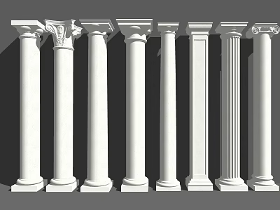 White Classical Roman Columns with Various Styles Ornate Carvings and Smooth Marble Finish 3d model