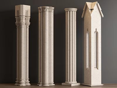 Various Classical And Modern Stone Columns With Intricate Carvings And Simple Designs 3d model