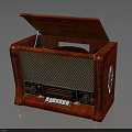 Vintage Electronic Radio With Wooden Case Open Lid And Turntable Knobs Buttons