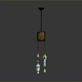 Brown Wooden Beam Hanging Decoration With Black Straps And Colorful Blue Yellow Pendant Lights