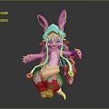 Rabbit Like Creature Character With Bunny Ears Long Hair Pink And White Outfit Arms Outstretched