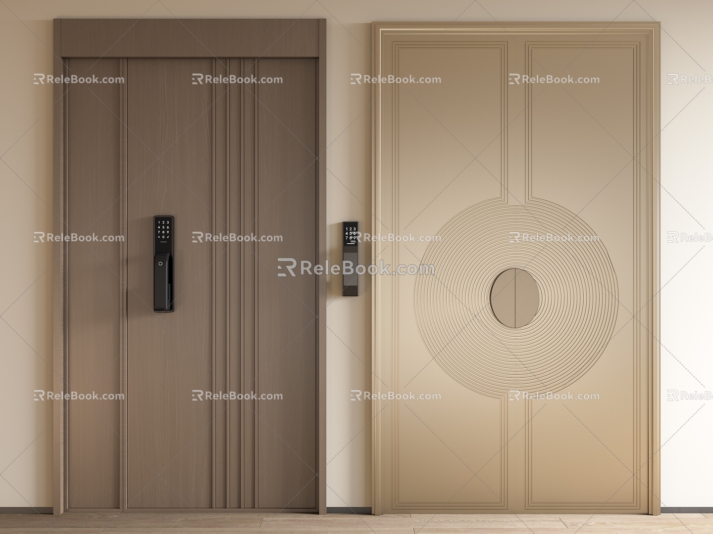 Modern double door sub-parent door single door copper door password lock entry door 3d model