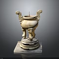 Ancient Stone Tripod Censer With Carved Double Handles Tripod Legs And Square Pedestal Base