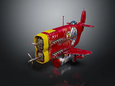 Vintage Red Aerospace Airplane Model With NYJ Design And Decorative Details 3d model