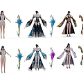 Anime Style Fantasy Game Characters With Elegant Costumes And Detailed Weapon Designs