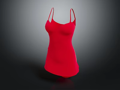 Stylish Red Sling Dress Soft Fabric Casual Summer Fashion Outfit 3d model