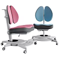 Pink And Blue Adjustable Children's Chair With Split Backrest And Wheeled Base 3d model
