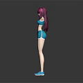 3D Character With Purple Hair Blue Sportswear Shorts And Sneakers Arms Outstretched