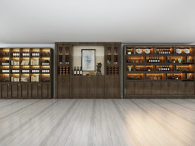 Classic Wooden Wine Cabinet Design With Decorative Painting And Wine Storage Shelves 3d model