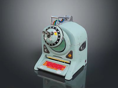 Vintage Light Blue Mechanical Device With Keyboard Knobs And Retro Design 3d model