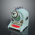 Vintage Light Blue Mechanical Device With Keyboard Knobs And Retro Design
