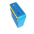Blue And Yellow Portable Speaker With Front Buttons And Grill Design