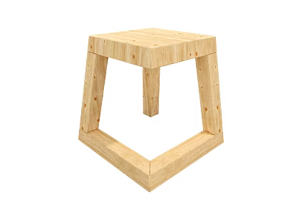 Natural Wooden Stool With Square Seat And Angular Leg Frame Structure 3d model