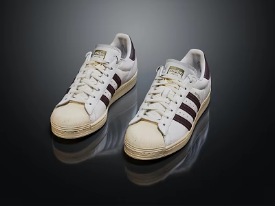 Classic Shell Toe Casual Shoes White with Dark Stripes Cream Sole Stylish Design 3d model