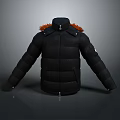 Black Puffer Down Jacket With Orange Fur Collar For Winter Daily Use 3d model
