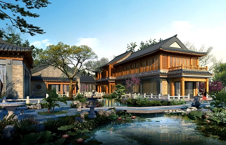 Chinese Style Single-family Villa Green Space Qipanshan Wangfu Courtyard Landscape Qianping Luxury Villa International 3d model