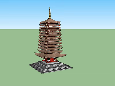 Ancient Chinese Pagoda Architecture With Multi Story Structure Brown Roof Red Base And Golden Spire 3d model