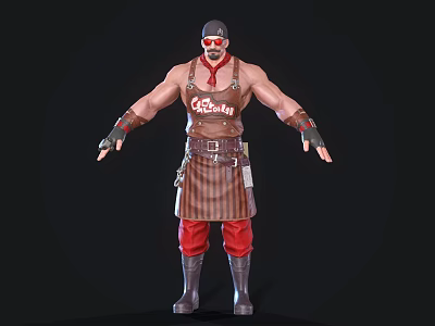 Game Movie Character Muscular Chef With Apron Goggles Hat Tool Belt Red Pants And Boots 3d model