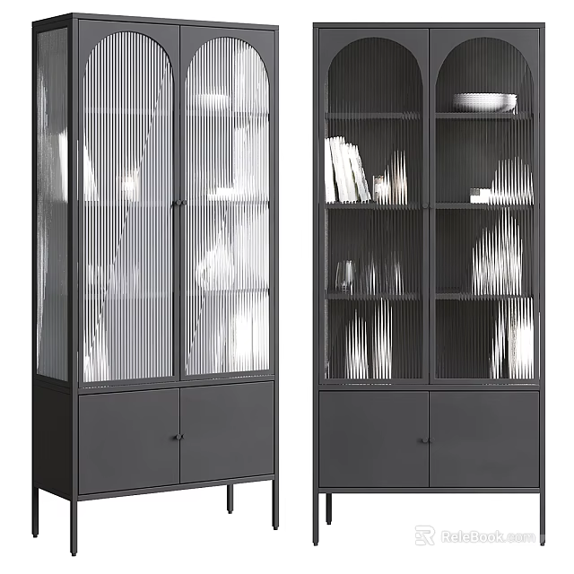 Modern Entryway Cabinet Sideboard With Glass Doors Storage And Display Shelves 3d model 