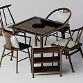 Wooden Square Dining Table Set With Four Upholstered Chairs And Small Shelf 3d model