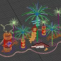 Chinese New Year Art Installation Featuring Cartoon Monkey Golden Cudgel Red Fireworks and Ruyi Pillars
