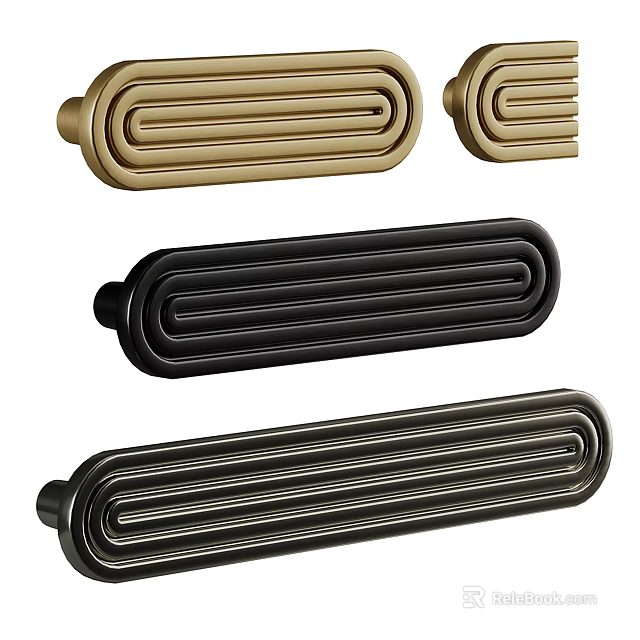 Stylish Modern Cabinet Drawer Pulls In Gold Black And Silver Bar Design 3d model 