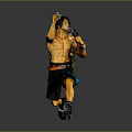 Muscular Shirtless Game Movie Character Running With Straw Hat Backpack And Weapon In Hand