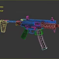 Modern Tactical Submachine Gun With Metallic Finish Green Grip And Detailed Components