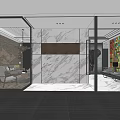Front Desk Reception Area With Modern Design Marble Wall Open Space Sofa And Artwork 3d model