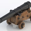 Vintage Weapon Classic Cannon Featuring Black Barrel Wooden Carriage And Wheels