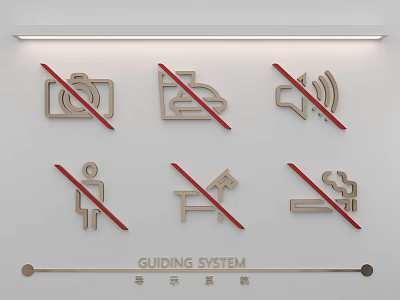 Guiding System Wall Mounted Prohibition Signs with No Photography Food Noise Pets Smoking Icons 3d model