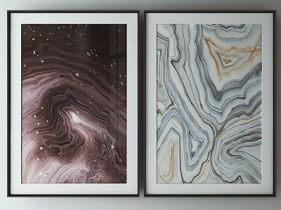 Two Framed Abstract Marble Art Prints With Purple And Blue Gray Patterns 3d model