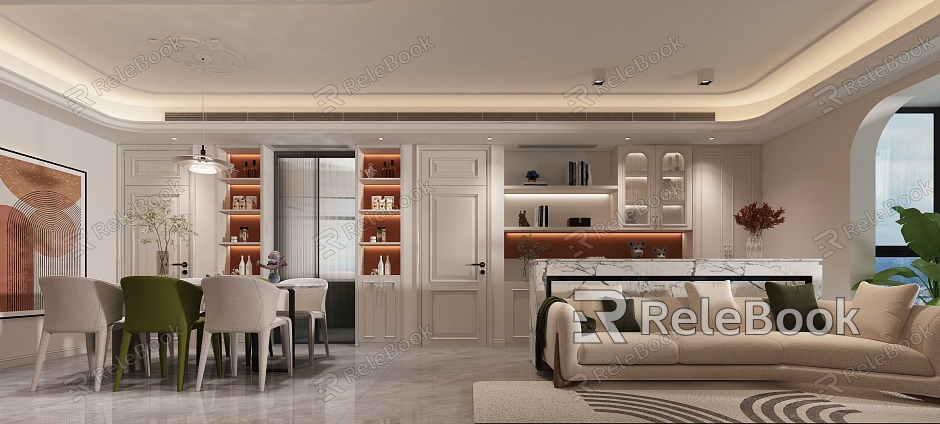 French Guest Restaurant French Background Wall French Wine Cabinet Marble Bar Counter French Master Bedroom model